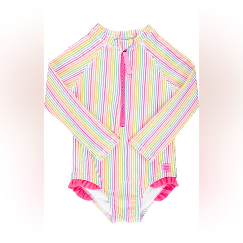 Ruffle Butts Colorful Striped Kids Swimwear